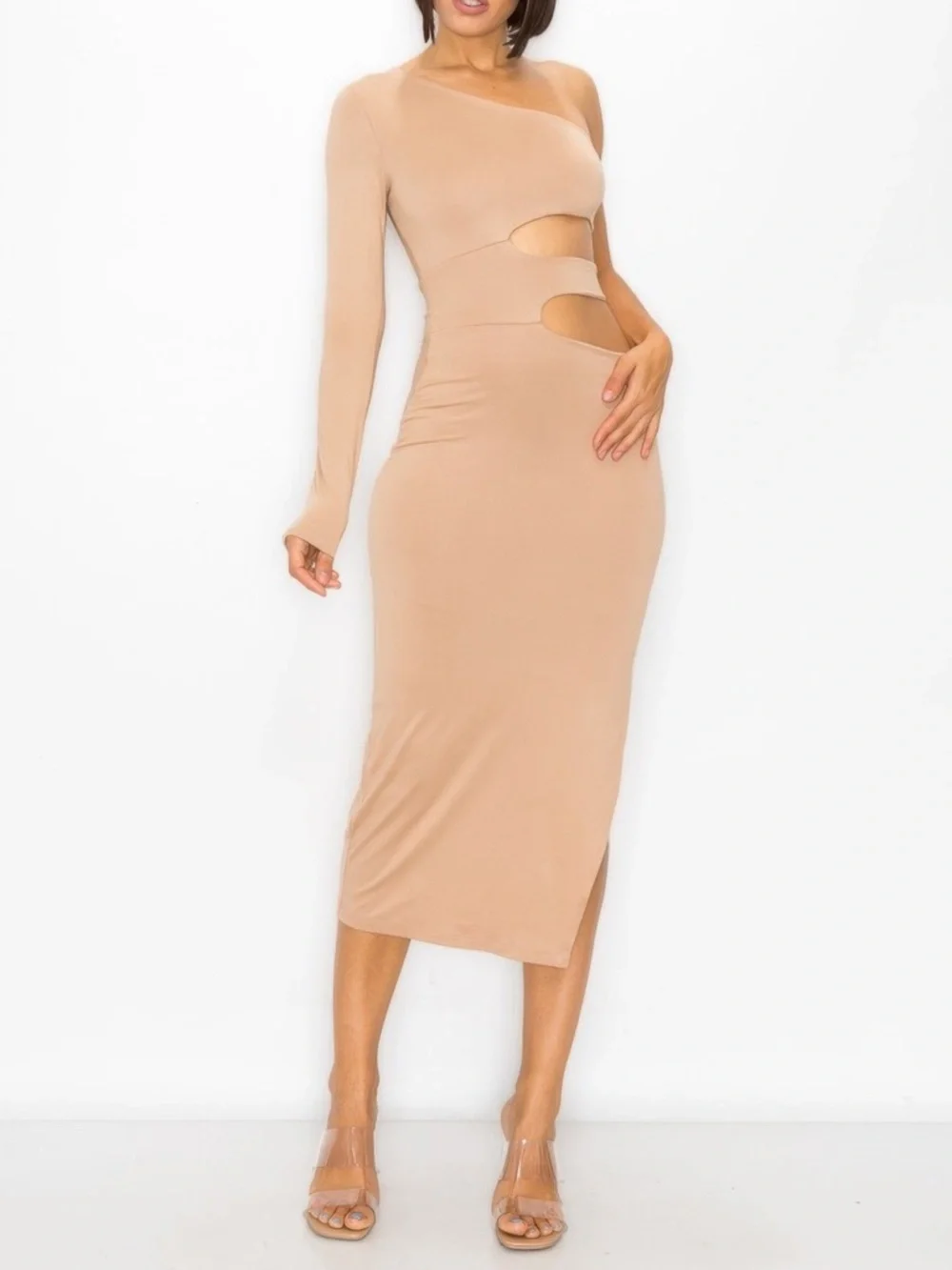 One Shoulder Maxi Dress With Waist Cut Out - Picture 2 of 5